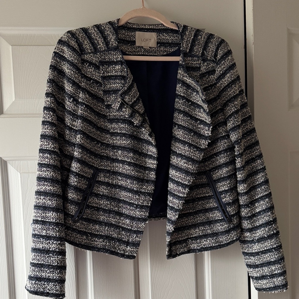 LOFT Women's Blazer in Navy and Cream Stripes